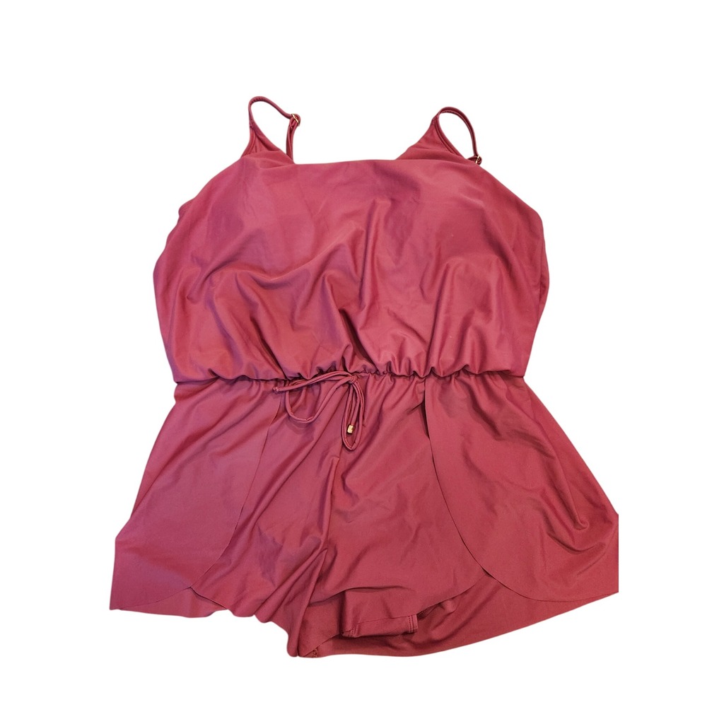 Time and Tru Womens Tank Romper Swimsuit Berry Quartz Size L 12-14 NWT Swim